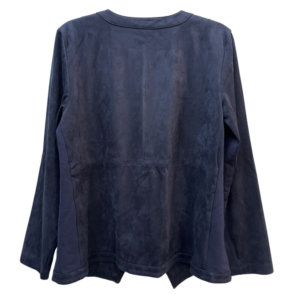 J Jill Open Front Faux Suede Jacket Womens M Navy Draped Cardigan - Picture 2 of 6